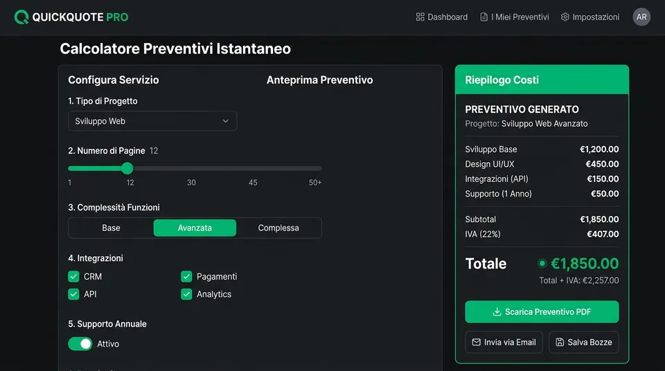 Screenshot di QuickQuote — Calcolatore Preventivi